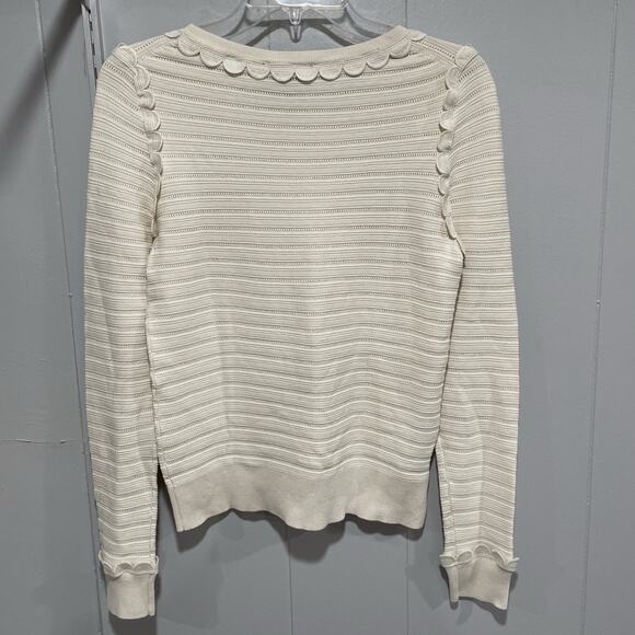 Coquette Ann Taylor Silk Blend Scalloped Knit Sweater Size Small Beige Textured - Picture 3 of 6